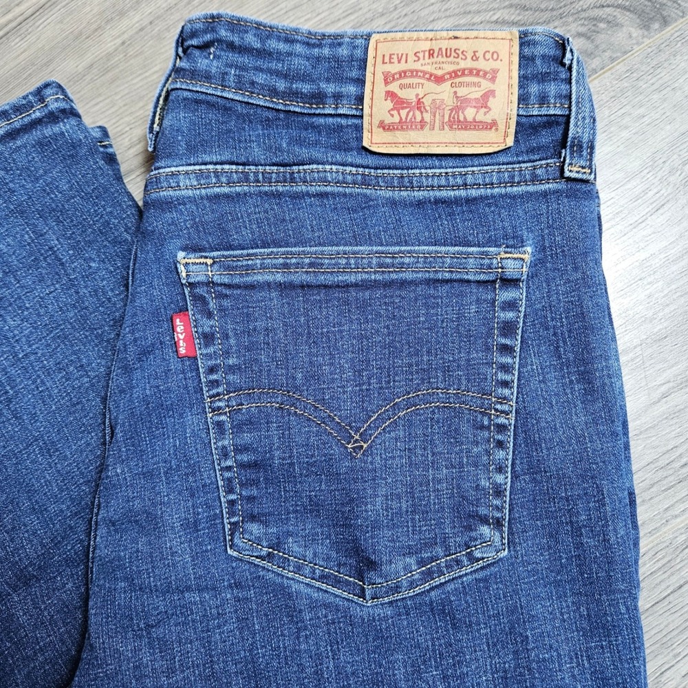Levis 725 High Rise Bootcut Jeans Womens 32 Indigo Blue Denim Stretch Pants - Picture 4 of 10